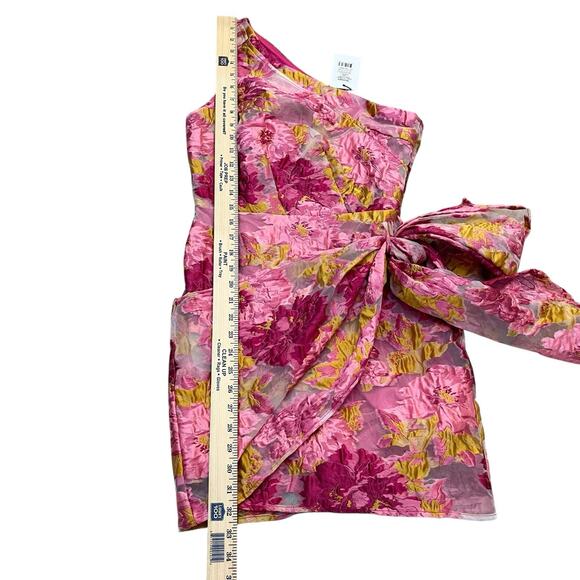 Showpo Brailey Mini Dress Sz 2 One Shoulder Wrap Front Floral Coquette Jacquard - Picture 12 of 12